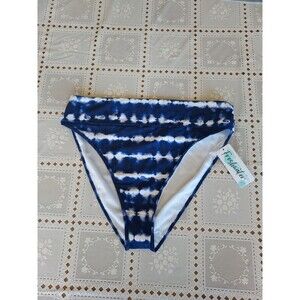 Freshwater Women's High Waisted Bikini Bottom  Blue and White XL 16-18 NEW